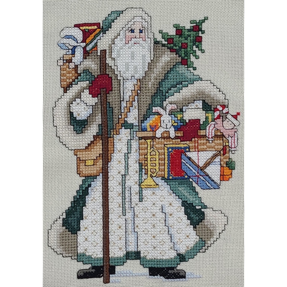 Handmade Finished Cross Stitch Old World Santa Claus Christmas Decor 18x14.5
